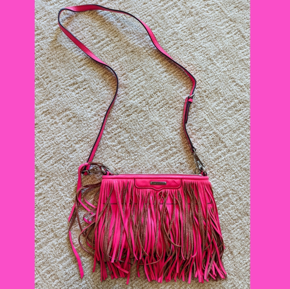 Rebecca Minkoff Hot Pink Fringe Crossbody Bag Purse